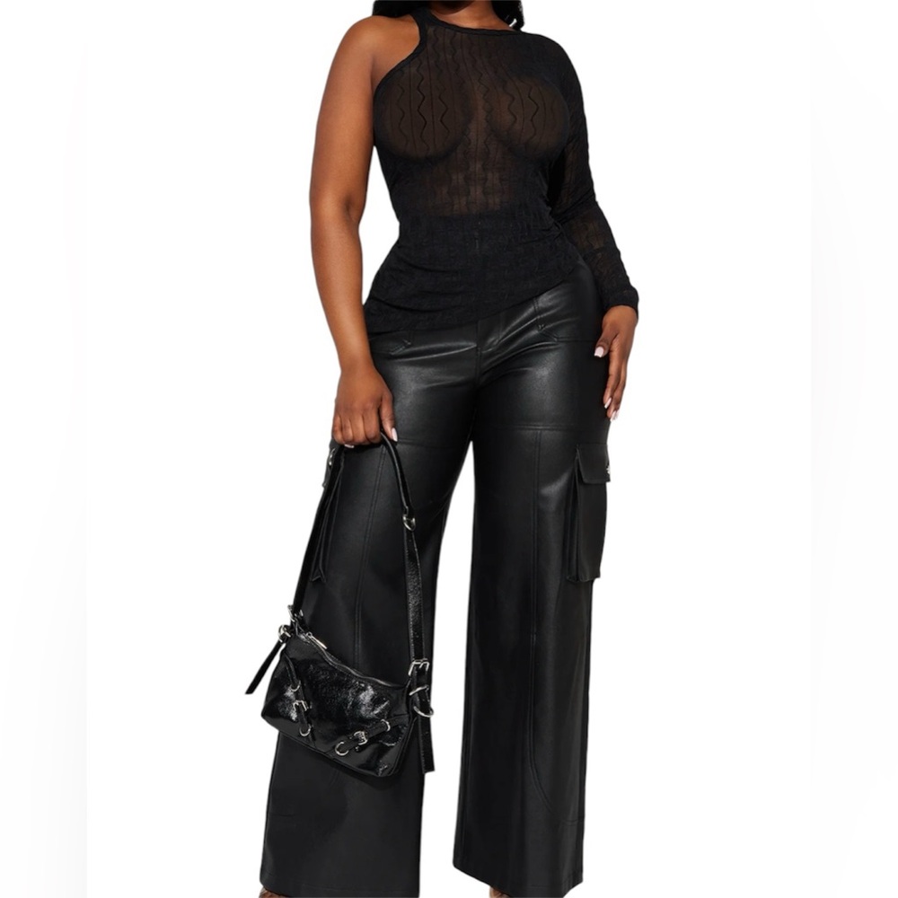 Fashion Nova Black Mesh One Shoulder Top Size Medium